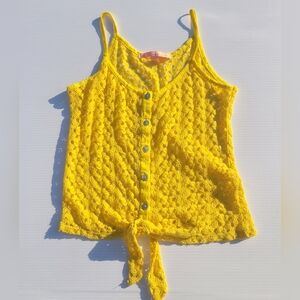 Rebellious One Bright Yellow Crochet Women's Scoop Neck Top, Sz. SM